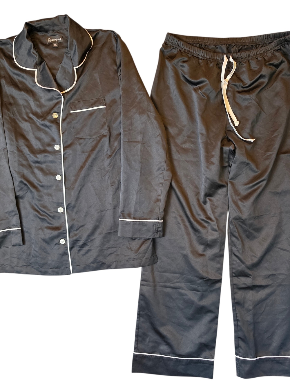 Pajamagram Womans Medium Classic Black Satin Pajama Set Loungewear Comfort